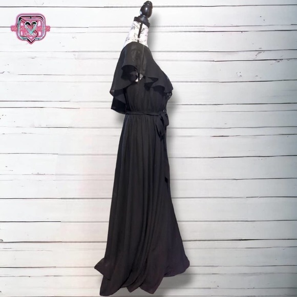 Jj's House Elegant Black Chiffon Flutter Sleeve Maxi Gown, Large - Picture 3 of 9